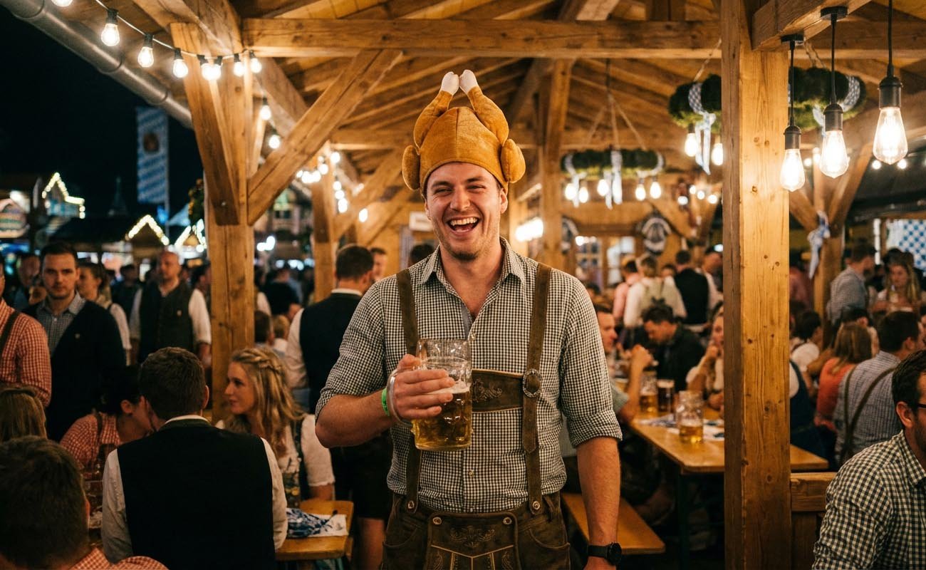 Why do people wear chicken hats at Oktoberfest?