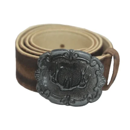 Repoussé Horn Buckle Brown German Lederhosen Belt