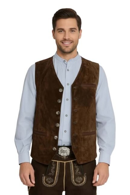 Dark Brown German Bavarian Trachten Vest For Oktoberfest