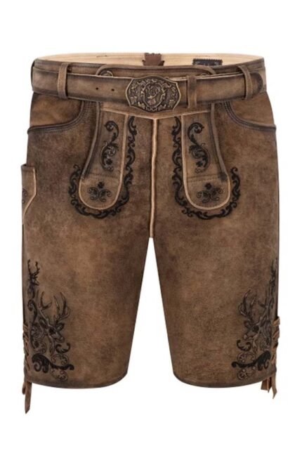 Federkielstickerei Austria Brown Lederhosen Shorts