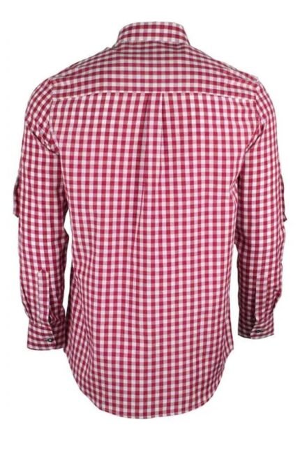 Taditional German Red Checkered Trachten Shirt For Men