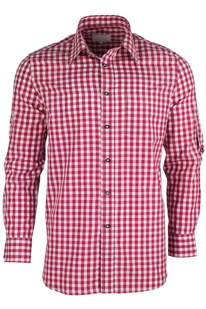 Garmisch Red Checkered Trachten Shirt (2) Taditional German Red Checkered Trachten Shirt For Men