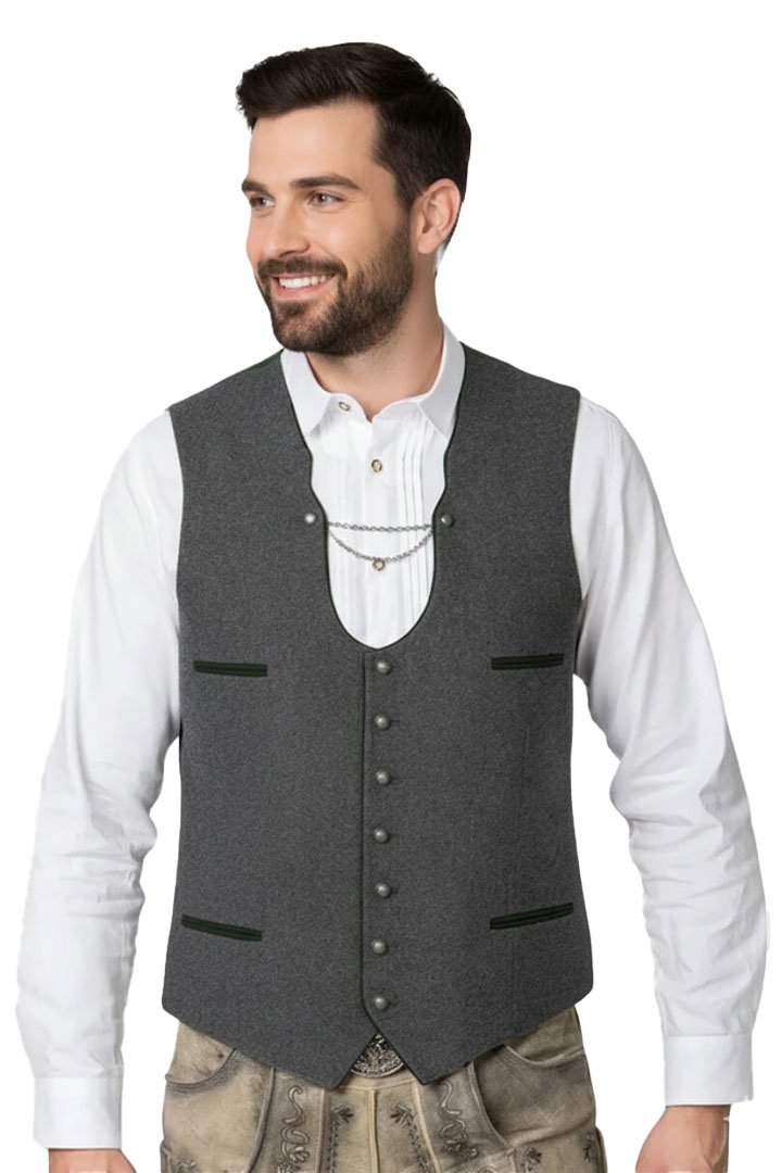 Grey German Bavarian Trachten Waistcoat (2) Authentic Grey German Bavarian Trachten Waistcoat