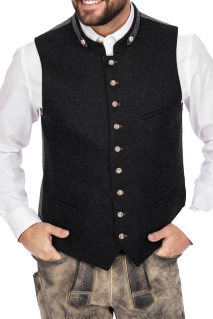 Traditional Heritage Black Wool Trachten Vest