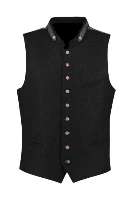Traditional Heritage Black Wool Trachten Vest