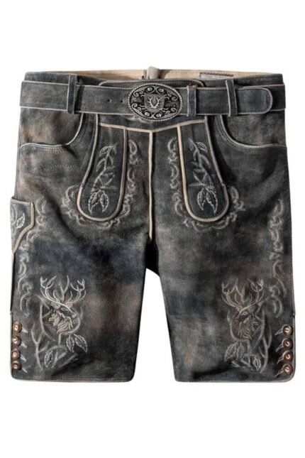 Premium Stag Head Grey Bavarian Lederhosen Shorts