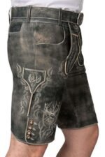 Premium Stag Head Grey Bavarian Lederhosen Shorts