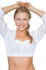 Victoria White Dirndl Blouse with Lace Trim & Long Sleeves