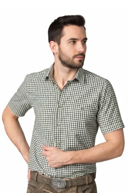 Traditional Watzmann German Green Trachten Shirt For Men